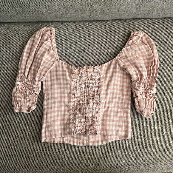Checkered Pink Linen Reformation Top - Picture 2 of 3